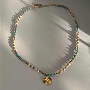 Turquoise and Gold Beaded Necklace